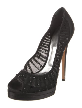 Casadei Satin Crystal Embellishments Pumps