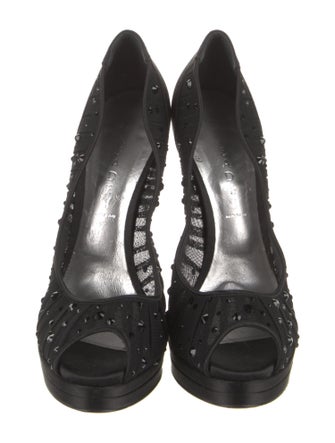 Casadei Satin Crystal Embellishments Pumps