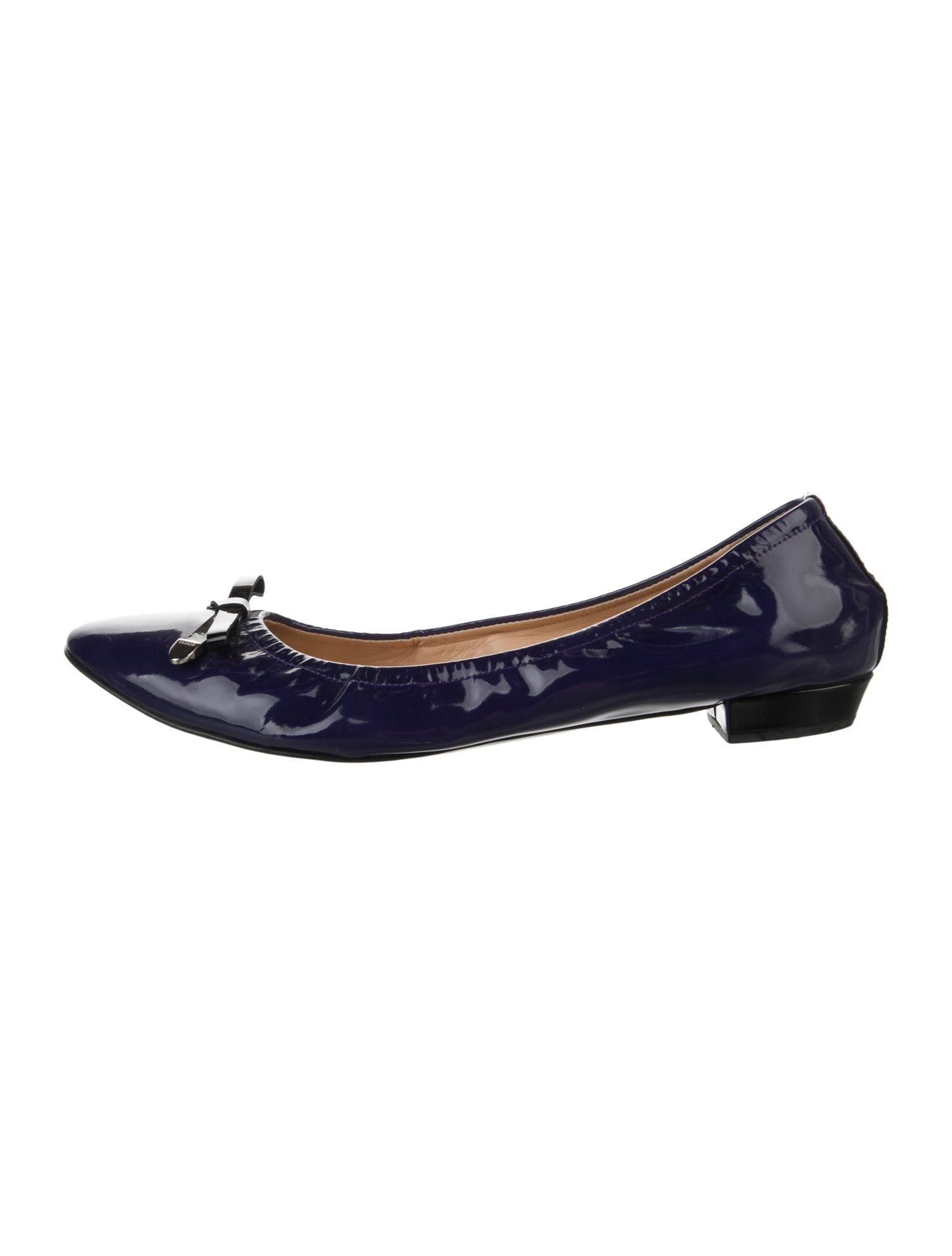 Casadei Patent Leather Bow Accents Ballet Flats