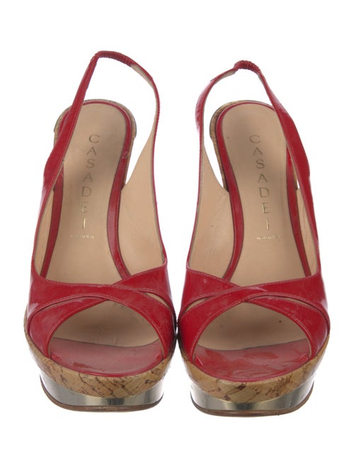 Casadei Patent Leather Colorblock Pattern Slingback Sandals