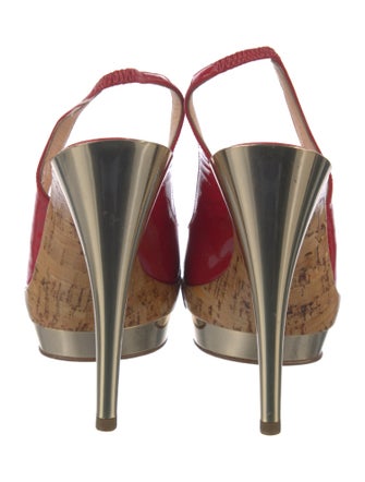 Casadei Patent Leather Colorblock Pattern Slingback Sandals