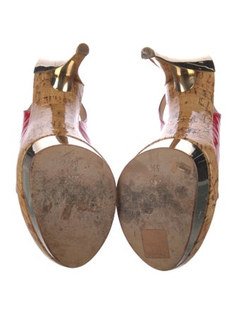 Casadei Patent Leather Colorblock Pattern Slingback Sandals