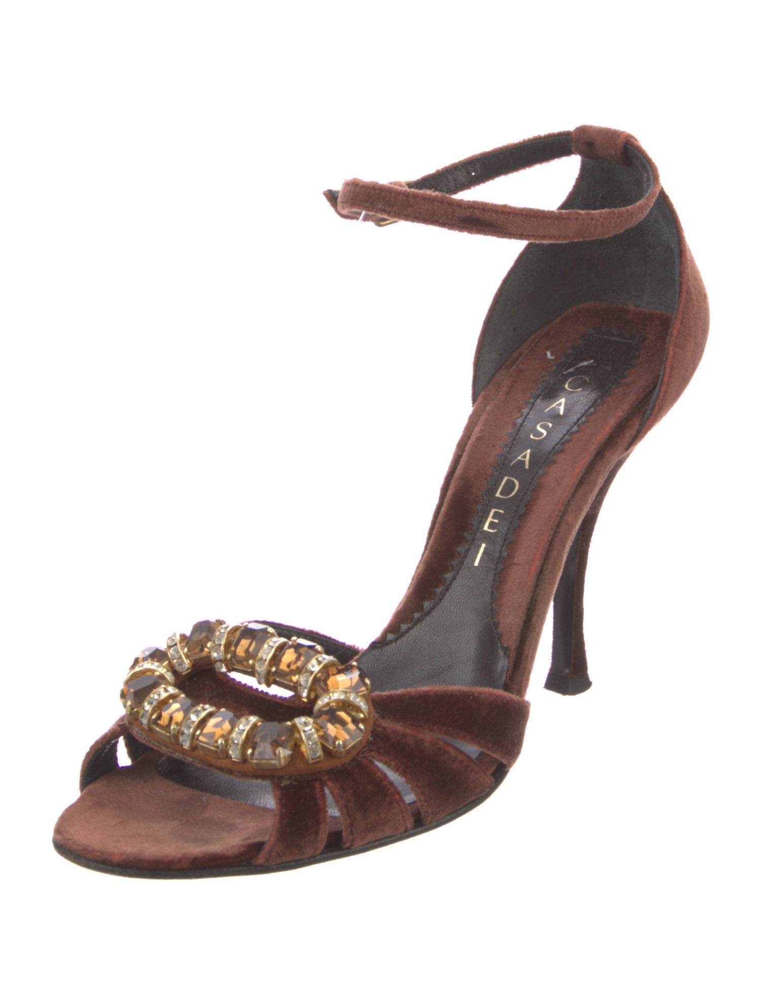 Casadei Velvet Crystal Embellishments Sandals
