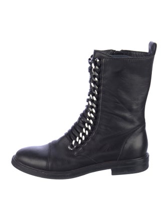 Casadei Leather Chain-Link Accents Combat Boots
