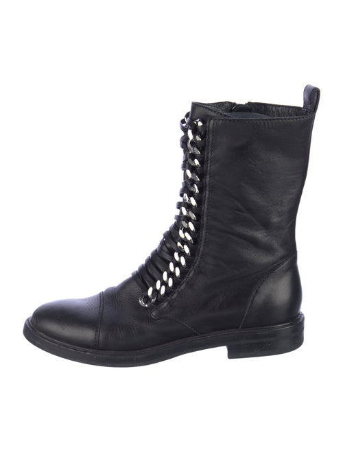 Casadei Leather Chain-Link Accents Combat Boots