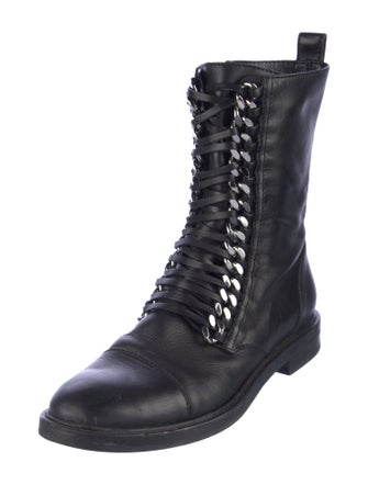 Casadei Leather Chain-Link Accents Combat Boots