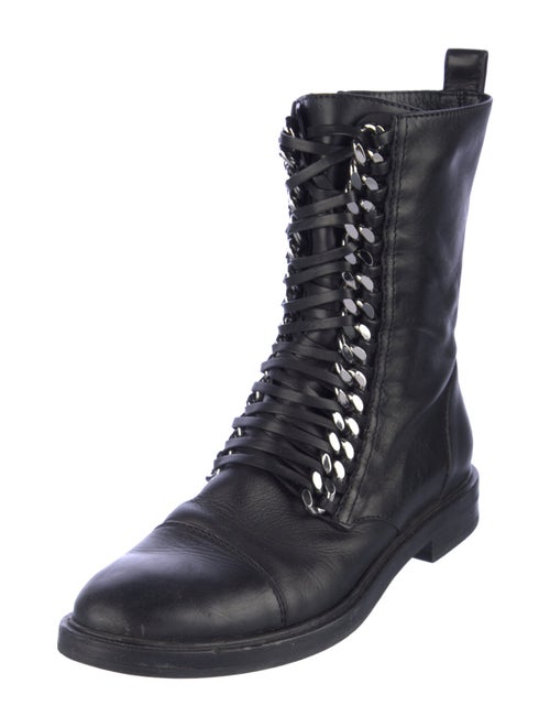 Casadei Leather Chain-Link Accents Combat Boots