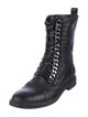 Casadei Leather Chain-Link Accents Combat Boots
