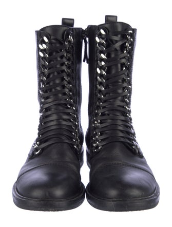 Casadei Leather Chain-Link Accents Combat Boots