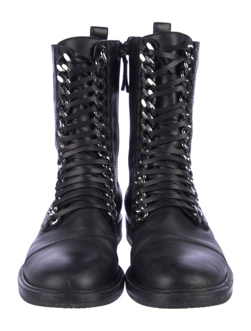 Casadei Leather Chain-Link Accents Combat Boots