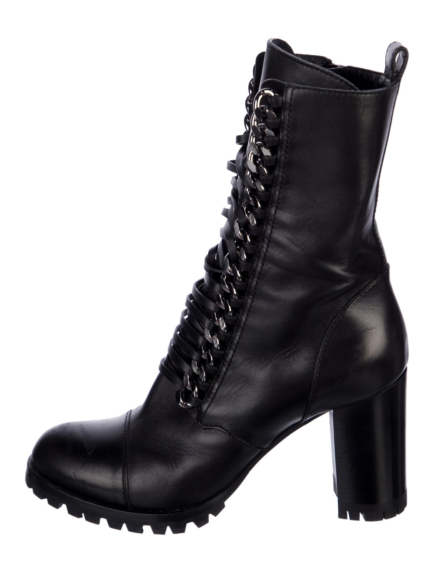 Casadei Leather Chain-Link Accents Combat Boots