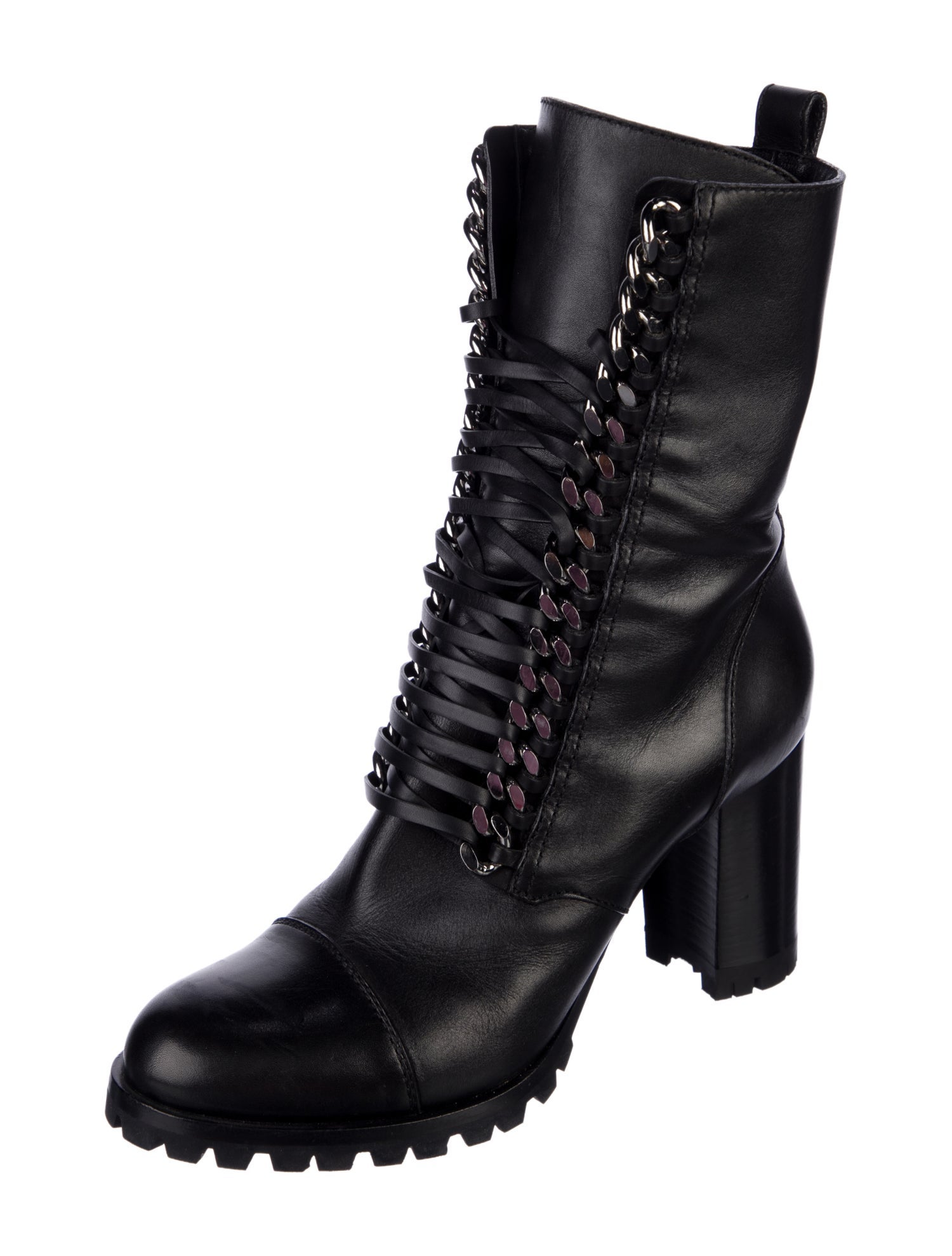 Casadei Leather Chain-Link Accents Combat Boots