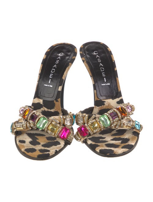 Casadei Animal Print Crystal Embellishments Slides