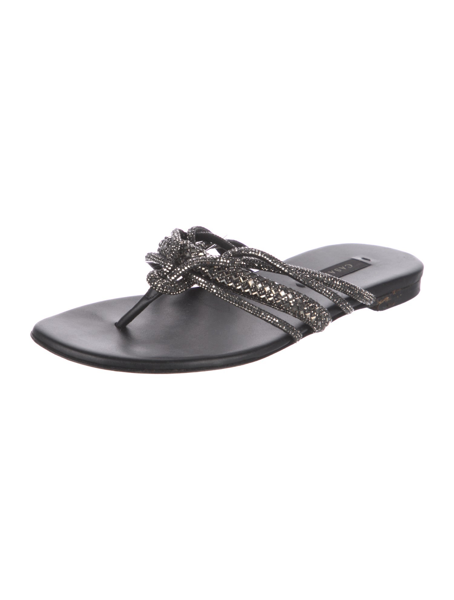 Casadei Leather Crystal Embellishments Slides