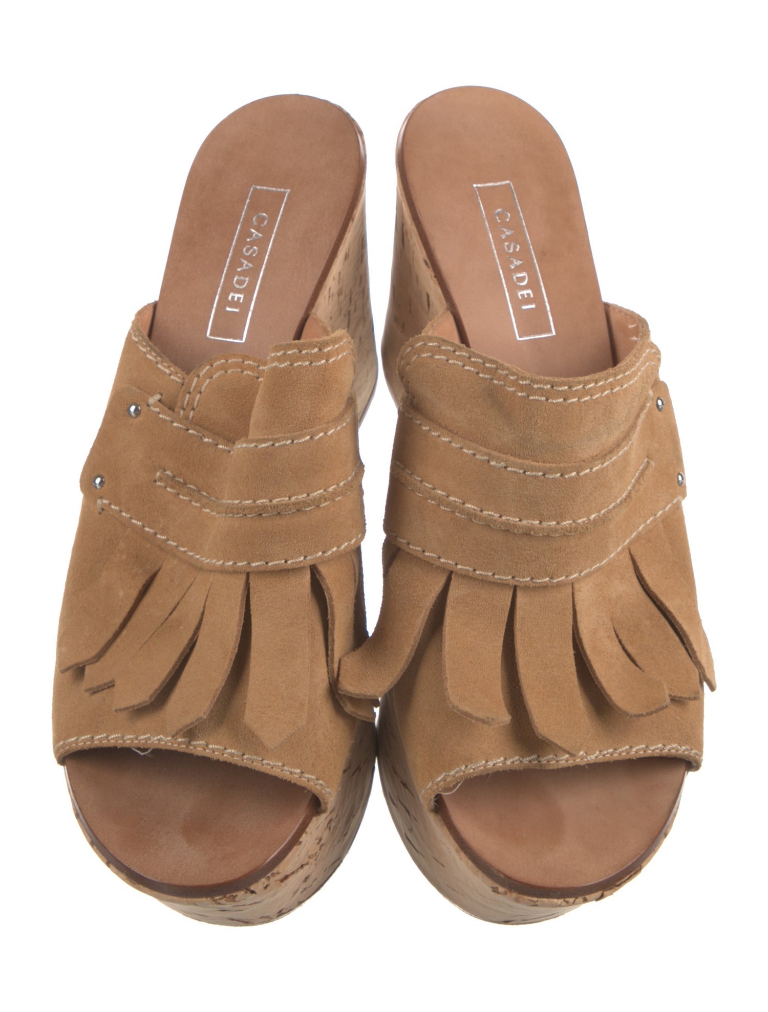 Casadei Suede Leather Trim Embellishment Slides