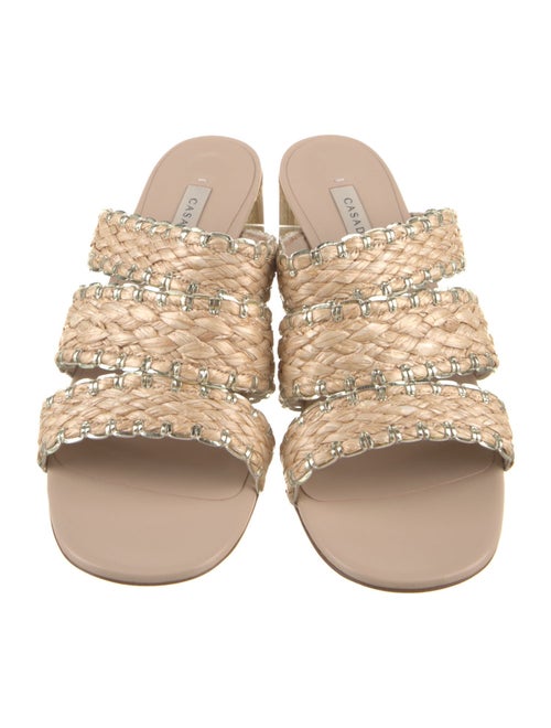 Casadei Raffia Leather Trim Embellishment Gladiator Sandals