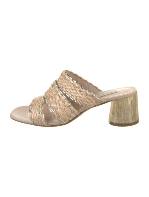Casadei Raffia Leather Trim Embellishment Slides