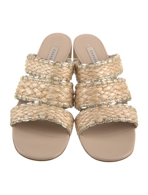 Casadei Raffia Leather Trim Embellishment Slides