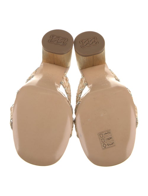 Casadei Raffia Leather Trim Embellishment Slides