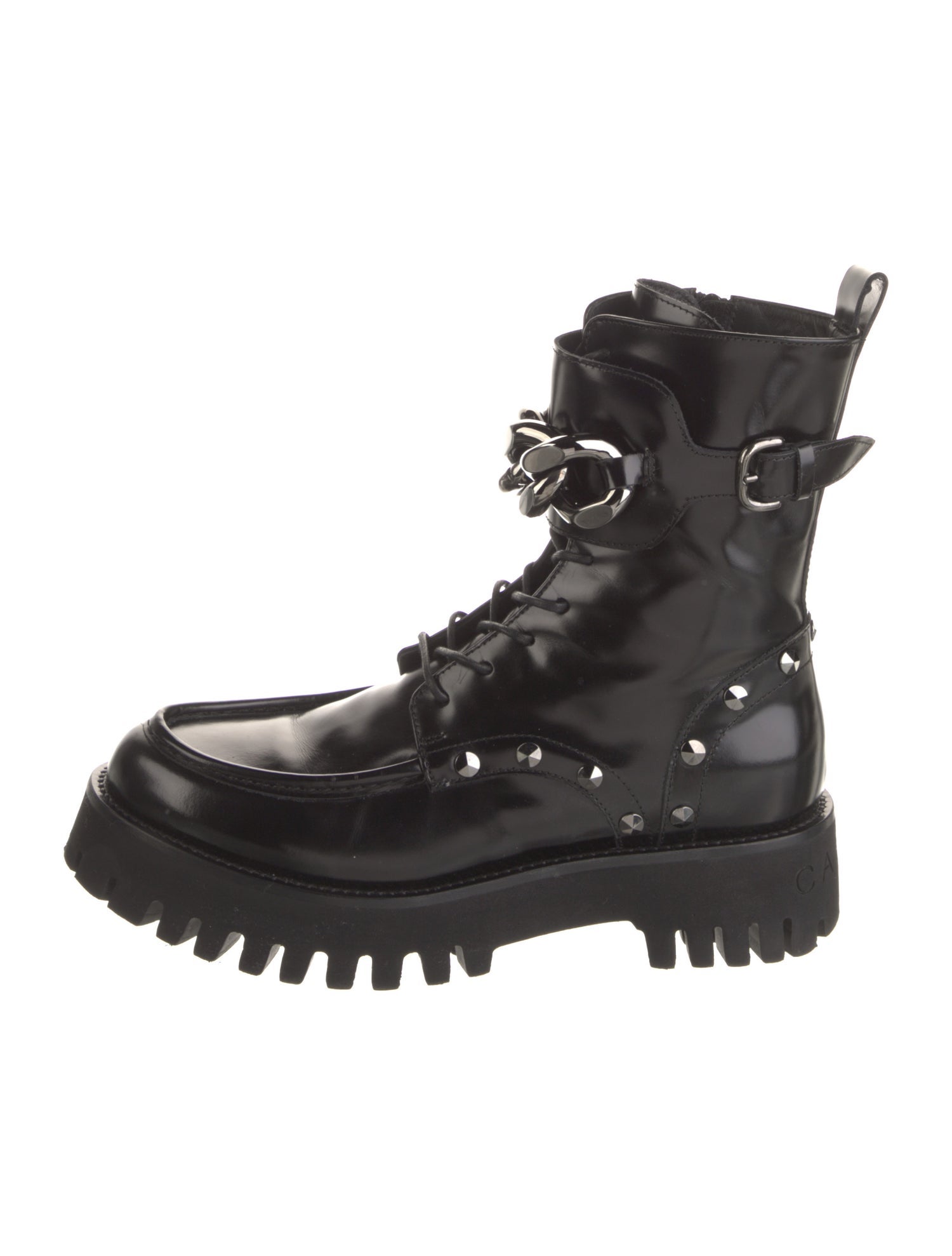 Casadei Leather Chain-Link Accents Combat Boots