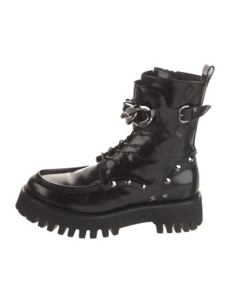 Casadei Leather Chain-Link Accents Combat Boots