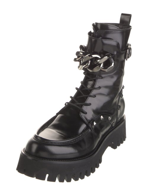 Casadei Leather Chain-Link Accents Combat Boots