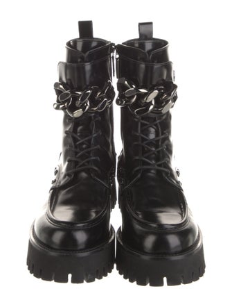 Casadei Leather Chain-Link Accents Combat Boots