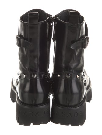 Casadei Leather Chain-Link Accents Combat Boots