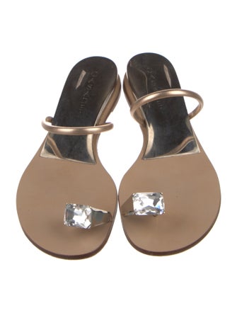Casadei Leather Crystal Embellishments Slides