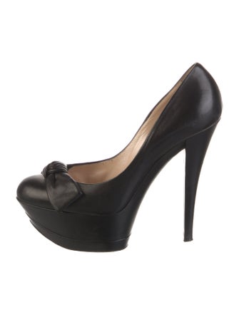 Casadei Leather Bow Accents Pumps