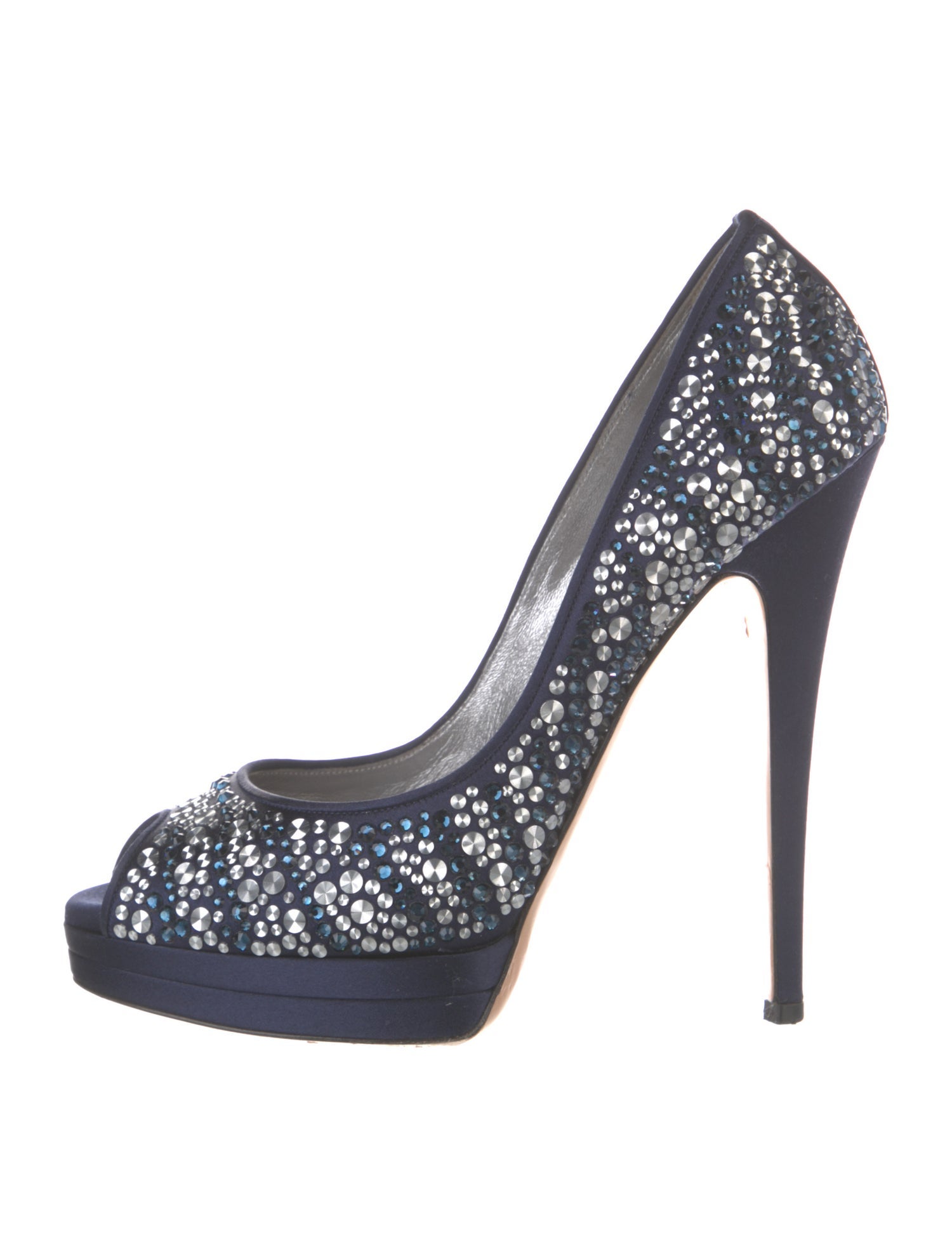 Casadei Satin Crystal Embellishments Pumps
