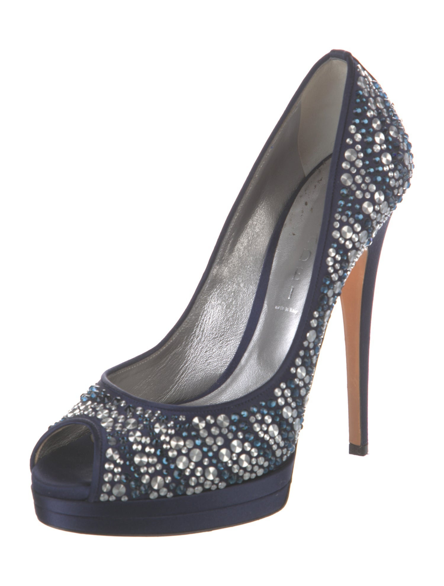 Casadei Satin Crystal Embellishments Pumps