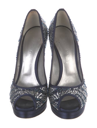 Casadei Satin Crystal Embellishments Pumps