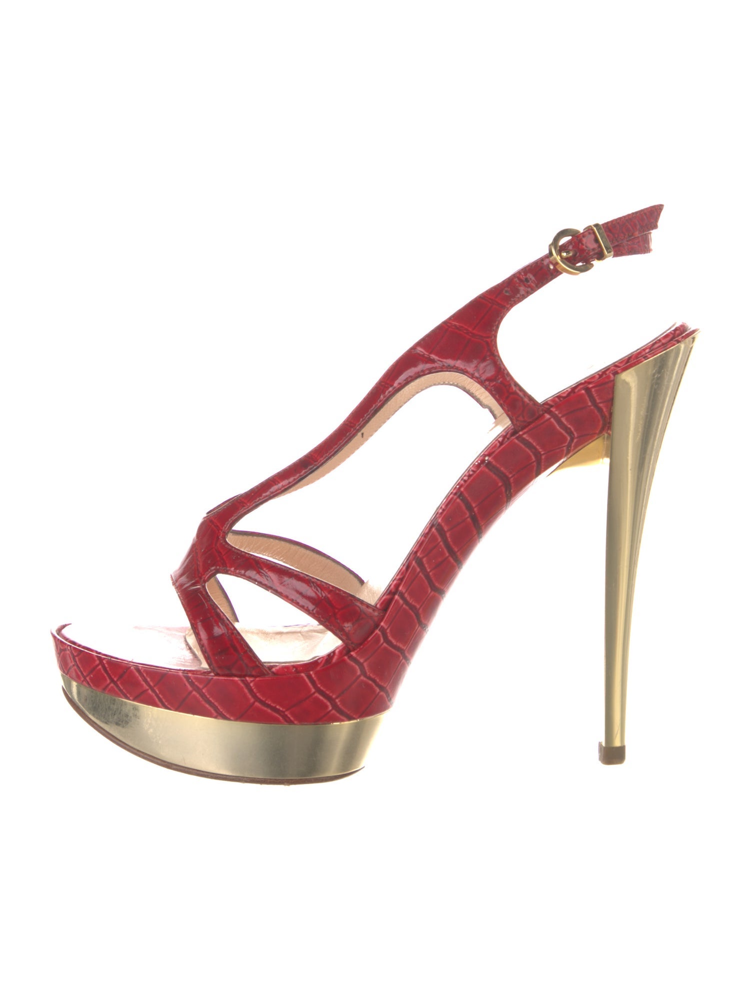 Casadei Patent Leather Animal Print Slingback Sandals