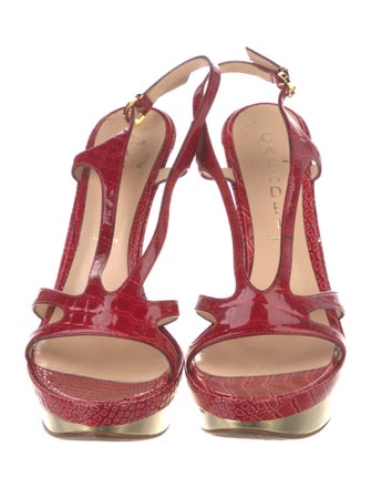 Casadei Patent Leather Animal Print Slingback Sandals