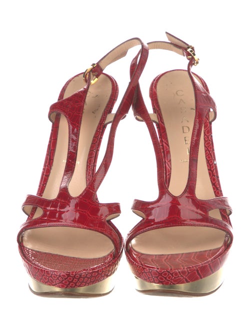 Casadei Patent Leather Animal Print Slingback Sandals