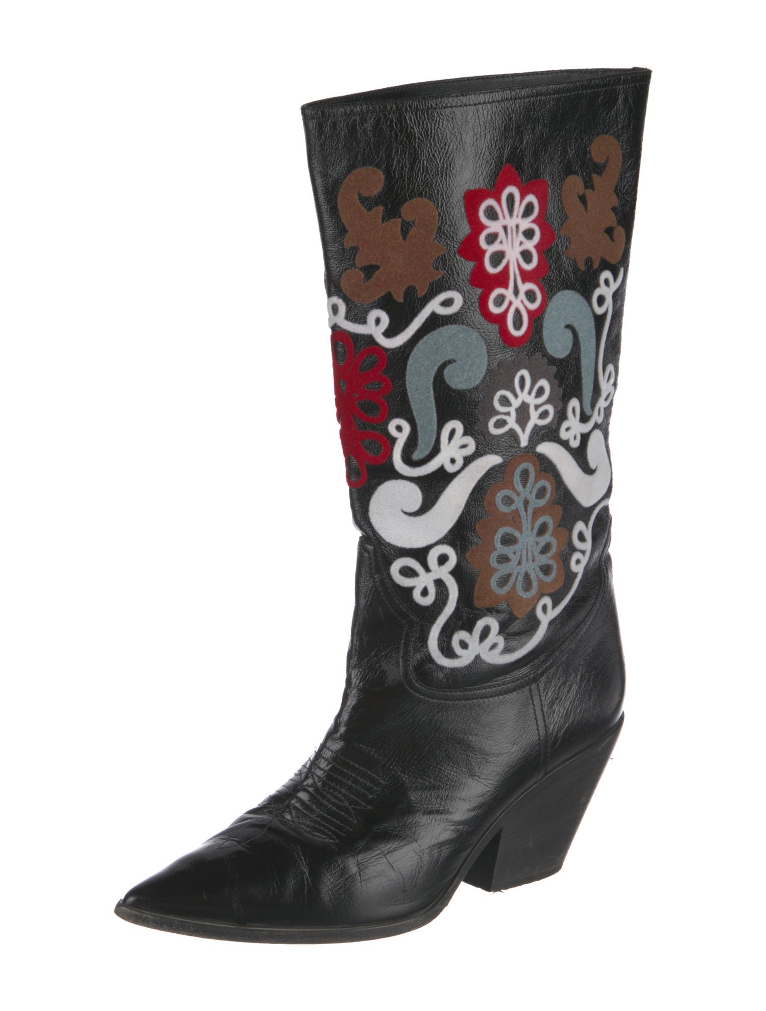 Casadei Leather Patterned Western Boots
