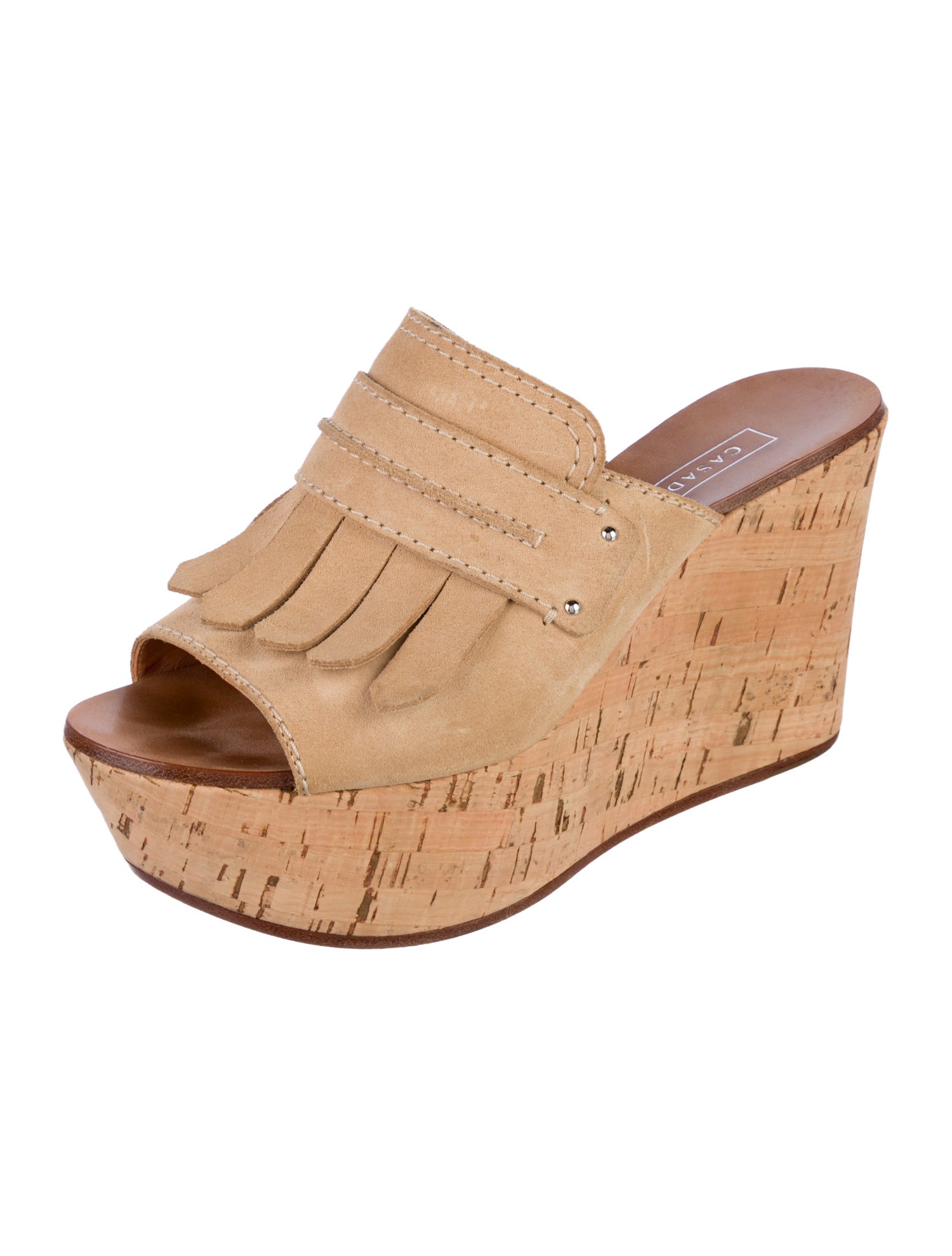 Casadei Suede Fringe Trim Accent Slides