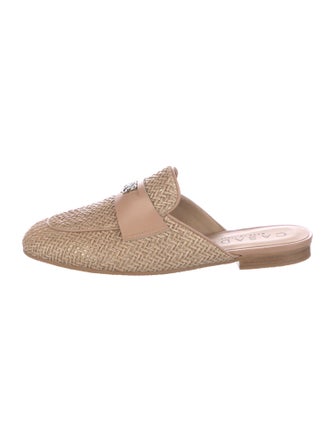 Casadei Raffia Leather Trim Embellishment Mules