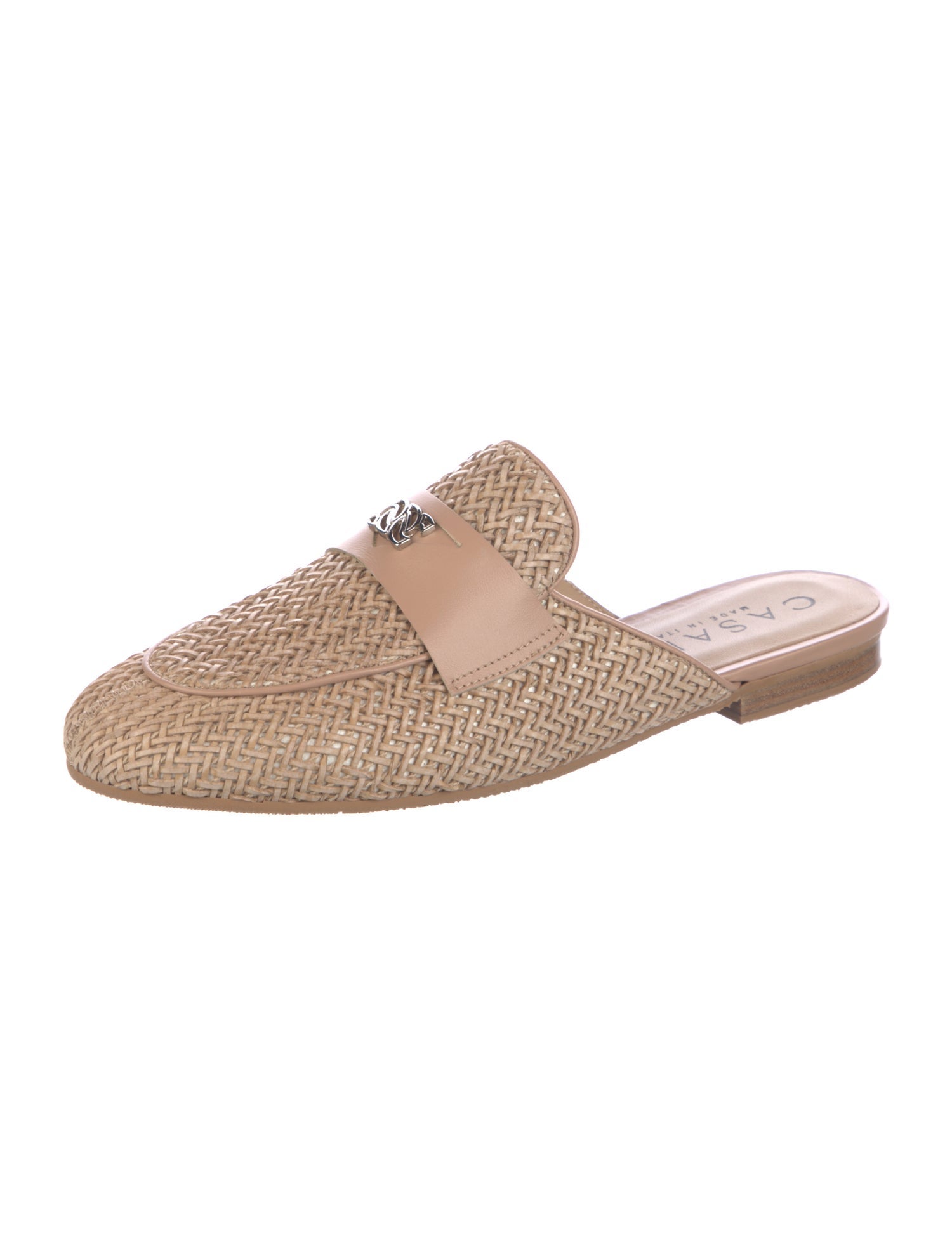 Casadei Raffia Leather Trim Embellishment Mules