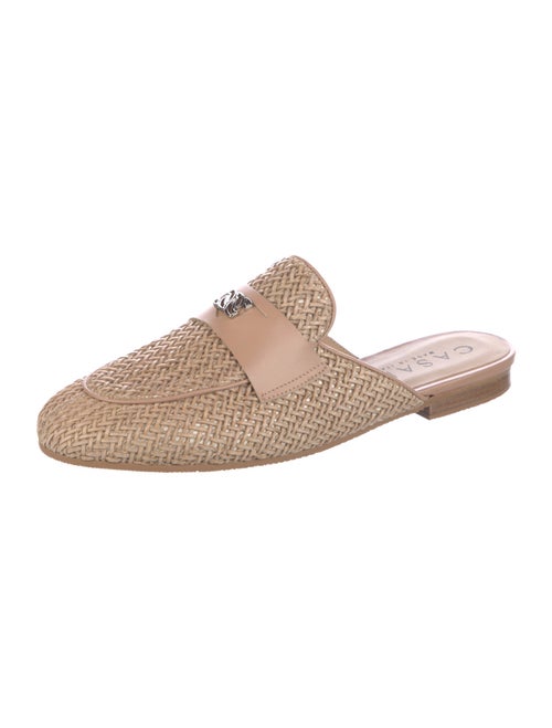 Casadei Raffia Leather Trim Embellishment Mules