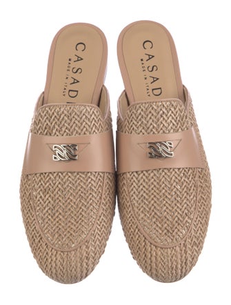 Casadei Raffia Leather Trim Embellishment Mules