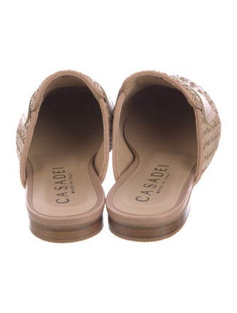 Casadei Raffia Leather Trim Embellishment Mules