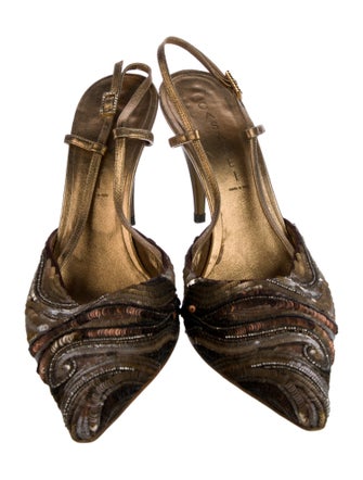 Casadei Sequins Floral Print Slingback Pumps