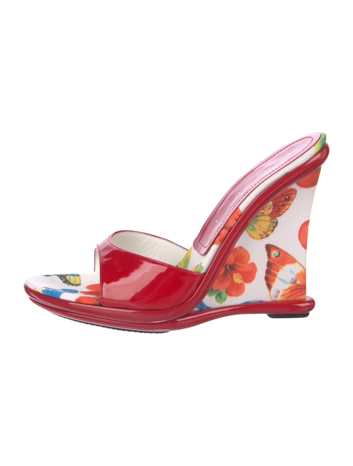 Casadei Patent Leather Floral Print Slides