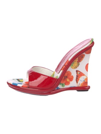 Casadei Patent Leather Floral Print Slides