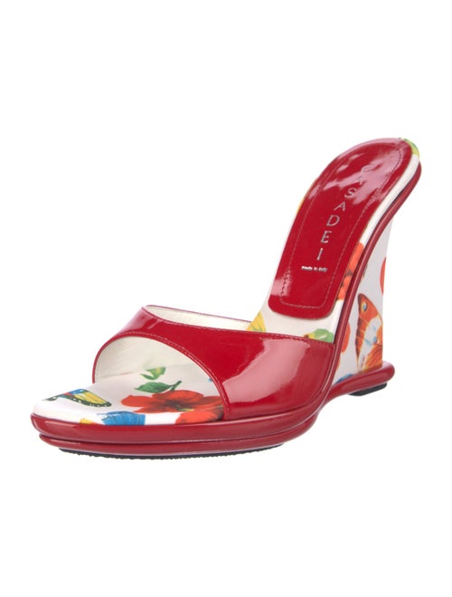 Casadei Patent Leather Floral Print Slides