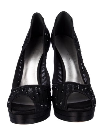 Casadei Satin Crystal Embellishments Pumps
