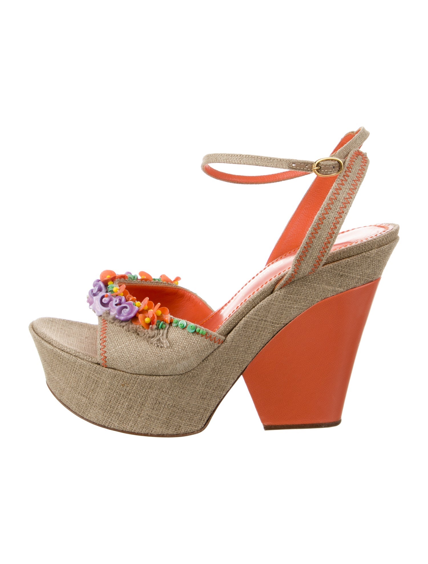 Casadei Canvas Floral Print Slingback Sandals