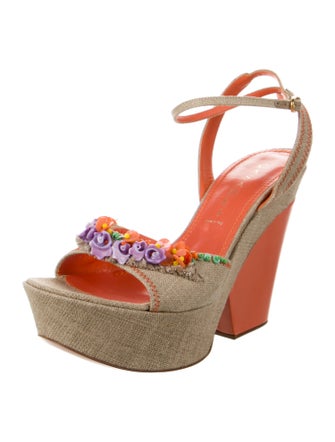 Casadei Canvas Floral Print Slingback Sandals